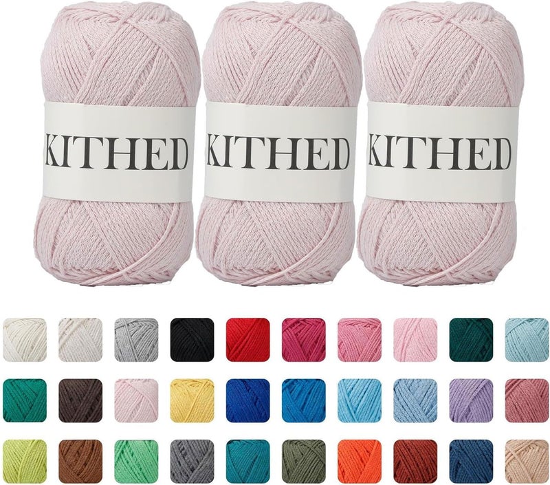 KITHED Cotton Yarn，10.5oz，526yard，3 Pack ，Soft Yarn for Crocheting and Knitting (20 Baby Pink) - Image 1